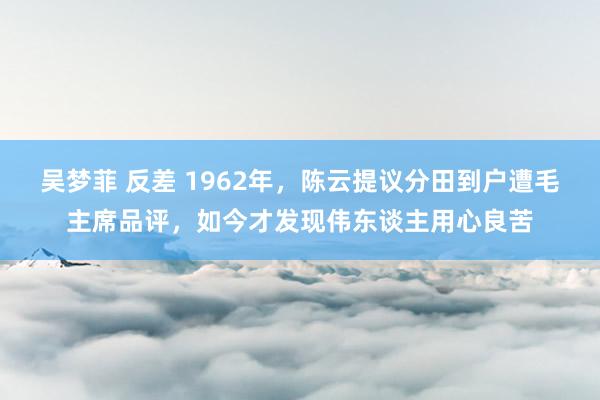 吴梦菲 反差 1962年，陈云提议分田到户遭毛主席品评，如今才发现伟东谈主用心良苦