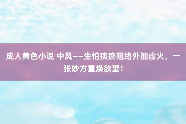 成人黄色小说 中风——生怕痰瘀阻络外加虚火，一张妙方重焕欲望！