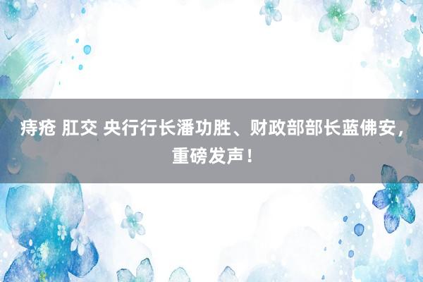 痔疮 肛交 央行行长潘功胜、财政部部长蓝佛安，重磅发声！